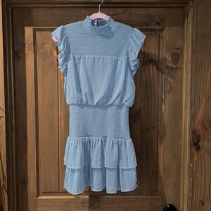 AQUA Smocked Waist Mock Neck dress